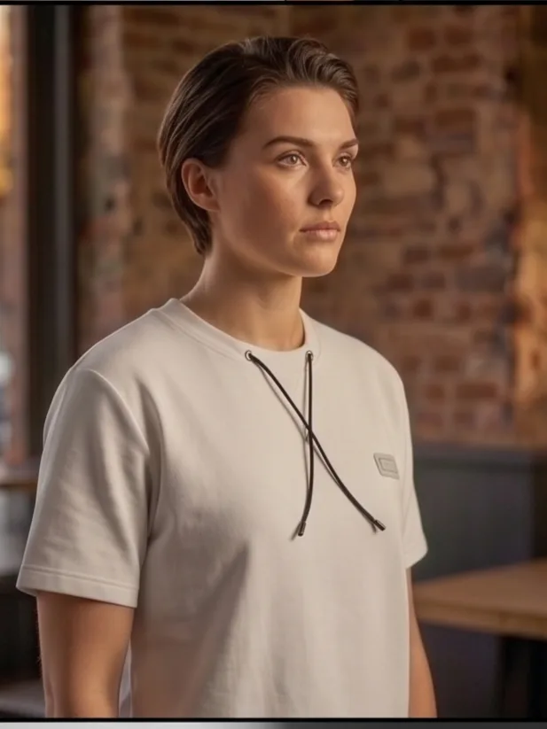 Anchor Drawcord Tee (White Edition) - Women Three-Quarter Lifestyle Angle