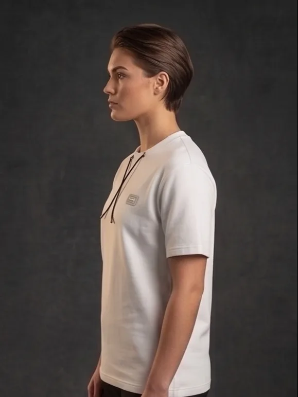 Anchor Drawcord Tee (White Edition) - Women Side Profile Silhouette