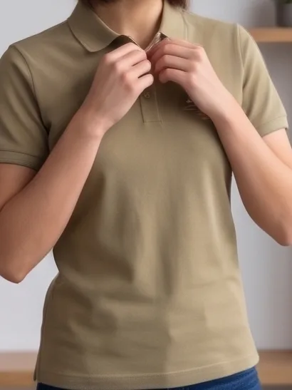 Arch Crest Polo (Sage Edition) - Women Collar Adjustment Pose