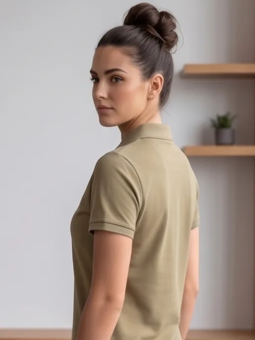Arch Crest Polo (Sage Edition) - Women Back Over-the-Shoulder Profile