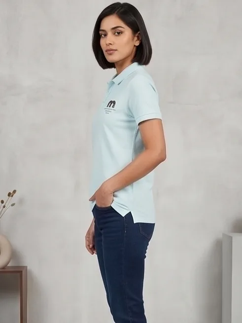 Arch Crest Polo (Sea Blue Edition) - Women Side Profile Silhouette
