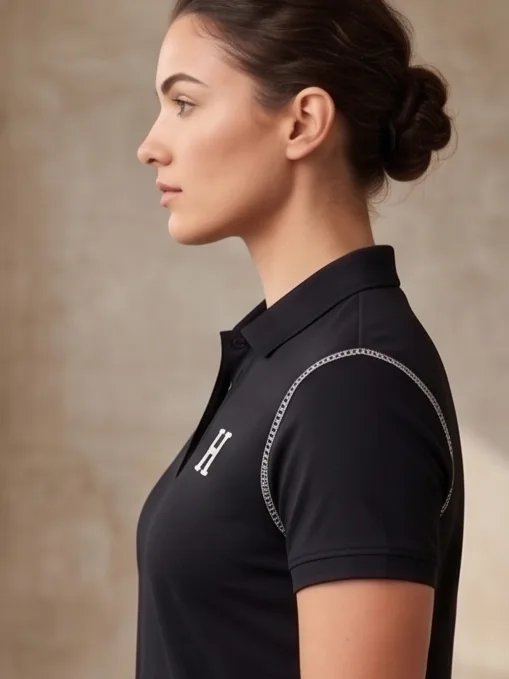 Prestige Polo (Black) - Women Side Profile & Contrast Stitching