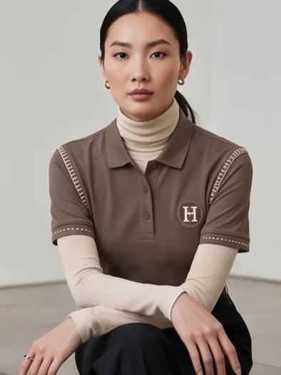 Reserve Polo (Olive Brown) - Women Editorial Layered Seated Angle