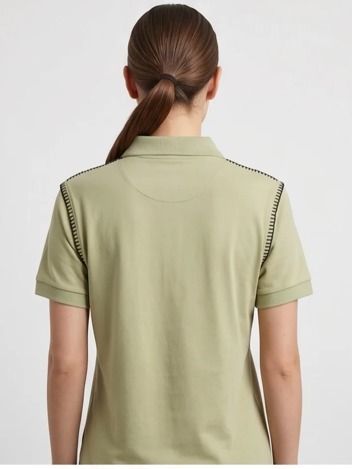 Riviera Polo (Sage Green) - Women Back Silhouette & Contrast Stitching