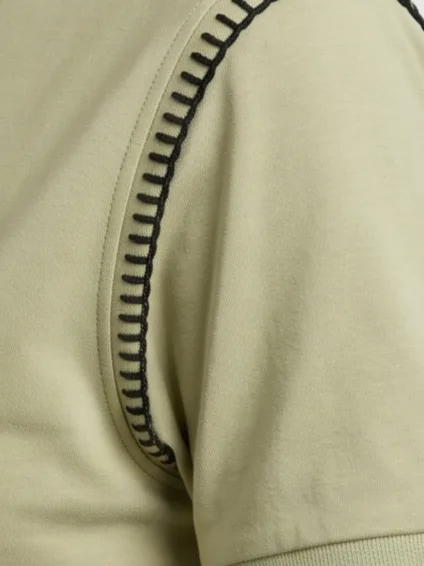 Riviera Polo (Sage Green) - Women Macro Black Contrast Ladder Stitch Detail