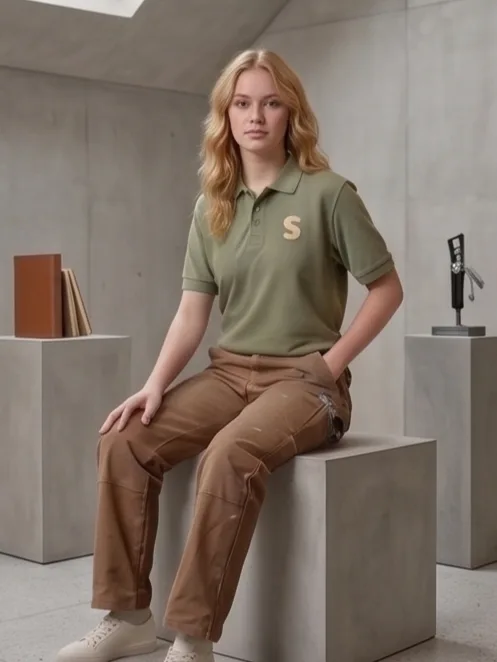 Scout Polo (Sage Green) - Women Editorial Seated Pose