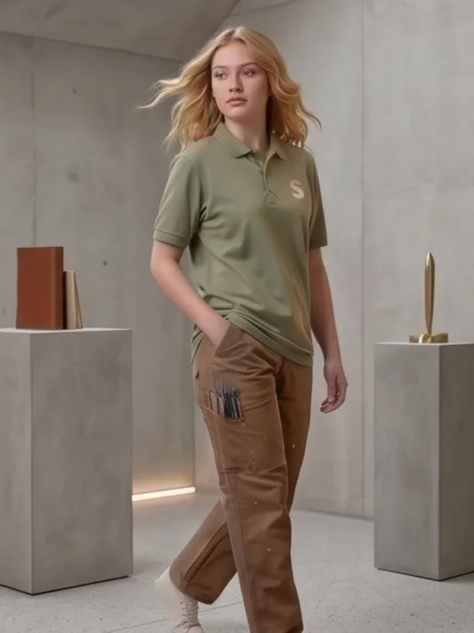 Scout Polo (Sage Green) - Women Dynamic Walking Angle