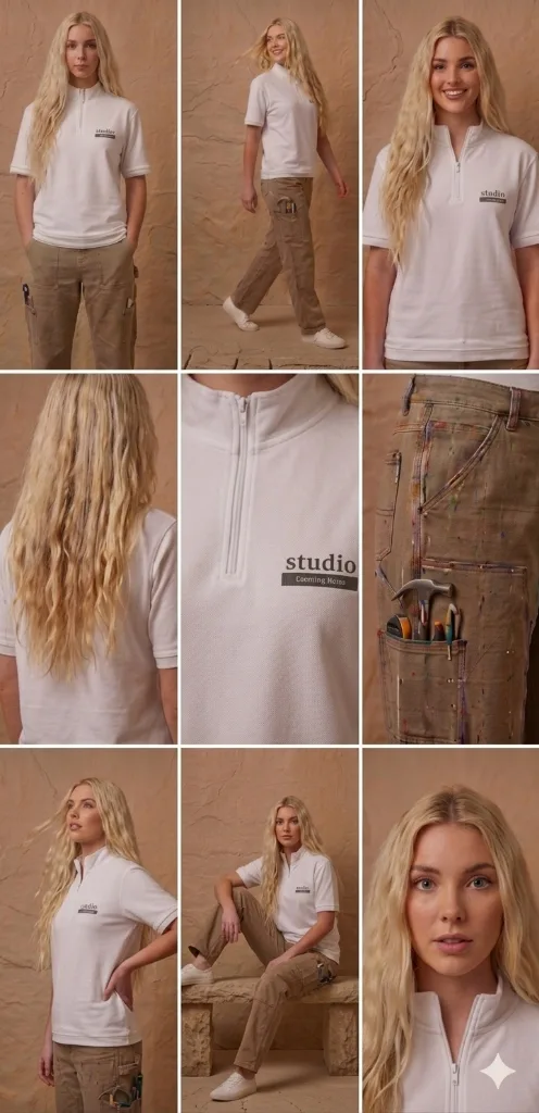 Studio Twin-Zip Polo (White) - Women Lookbook Grid
