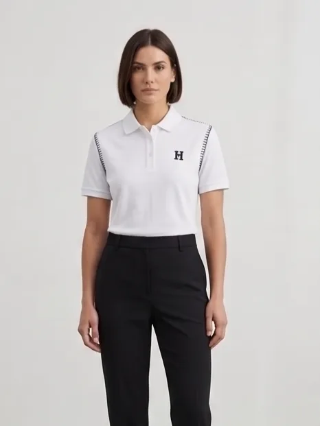 Summit Polo (White) - Women Front Studio Standing Portrait