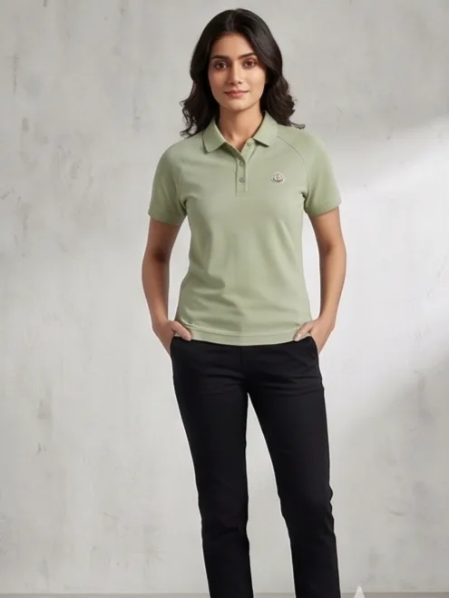 Terrain Polo (Sage Green) - Women Front Studio Standing Portrait