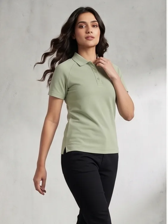 Terrain Polo (Sage Green) - Women Three-Quarter Standing Angle